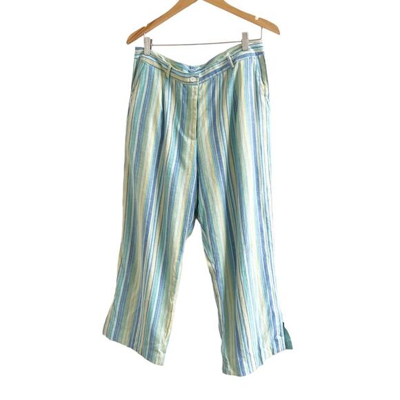 Norm Thompson Linen Blend Wide Leg Striped Cropped Pants Size 14 - Picture 1 of 11